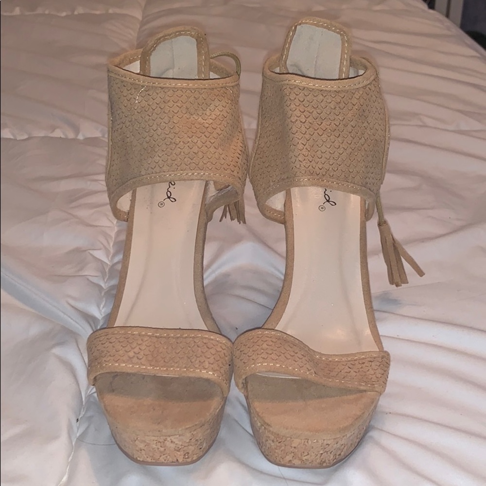 Tan suede wedge sandal